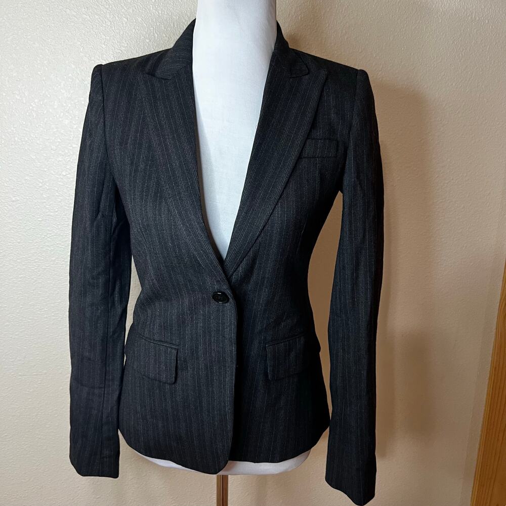 Theory Dark Charcoal Gray Pinstripe Wool blend Classic blazer jacket WOMENS 4